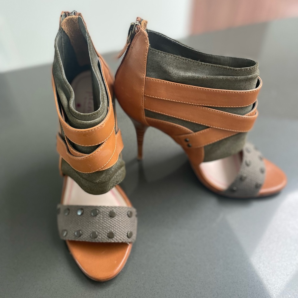 Army Green and Leather Stilettos